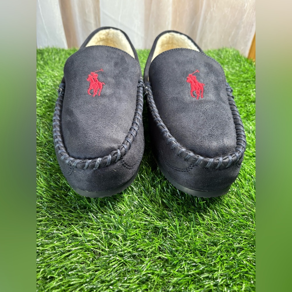 Polo Ralph Lauren Moccasin Slippers-Size:12-Color: Blue with Red Logo-Preowned - Picture 2 of 8